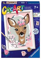 Ravensburger - Creart E: Cervatillo | Pintar por Numeros Niños | Kit Manualidades Niños con Pegatinas Glitter | Kit Pintura Niños Completo | Manualidades Niña 7 años | Incluye Marco 13x18cm