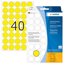 Herma - Etiquetas adhesivas (1280 unidades, redondas, 19 mm), color amarillo