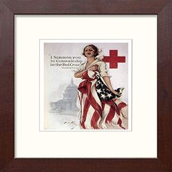 Lumartos, Vintage Poster Comradship To The Red Cross Contemporary Home Decor Wall Art Print, Mahogany Frame, 8 x 8 Inches