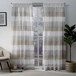 Exclusive Home Curtains Bern Sheer Rod Pocket Top Panel Pair, Cafe, 54x84, 2 Piece