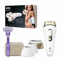 Braun Silk-expert Pro 5 Depiladora Mujer Luz Pulsada IPL, con 2 Cabezales Standar y 2 de Precisión, Alternativa a la Depilación Láser en Casa, Regalos Originales para Mujer, PL 5137MN, Blanco/Dorado