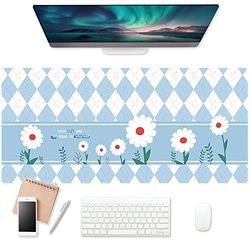 Wehilio XXL Large Mouse Mat Gaming 900 x 400 x 4 mm Mouse Mat with Fresh Floral Pattern Desk Mat Table Mat with Stitched Edges for Gamers, Office and Home