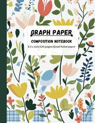 Graph Paper Notebook Quad Ruled 5x5: Cute wildflowers floral journal. Vintage aesthetic botanical illustration cover