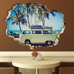 Wallflexi Muurstickers Camper Van Wall Art Murals Verwijderbare Zelfklevende Decals Kwekerij Kindertuin Kinderkamer Restaurant Cafe Hotel Office Home Decoratie, veelkleurig