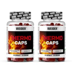Weider Thermo Caps DUO PACK (2x120 Cápsulas) Quemagrasas Potente para Adelgazar, Acelerador metabolismo, ingredientes naturales termogénicos, L-Carnitina, Cafeína, Cúrcuma, control apetito, Vegano