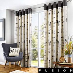 Fusion - Idaho - 100% Cotton Eyelet Curtains - 66" Width x 54" Drop (168 x 137cm) in Charcoal Grey