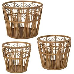 DRW Set van 3 ronde bloempotten van rotan, 39 x 30 cm, 33 x 28 cm en 28 x 26 cm