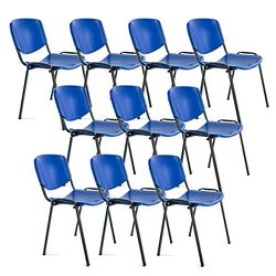 OFITURIA Silla de Oficina Sin Ruedas, Silla Confidente de Plástico con Estructura Metálica, Silla para Sala de Espera, Recepción, Reuniones, Conferencias, etc (10 Sillas, Azul)