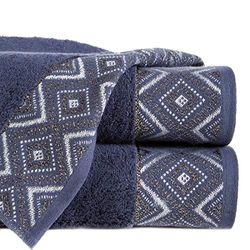 Eurofirany Zick Zack Lot de 3 Serviettes de Toilette en Coton Doux avec Coutures en métal et Paillettes Bleu Marine 70 x 140 cm