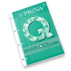 Pigna Blocco Collato QUABLOCK EVOLUTION f.to A4, Carta 80 gr., 4 Fori con banda rinforzata,interno 4M, quadretti 4 mm., Ideali per Scuola e Ufficio, Ricarica per Quaderni ad Anelli, 40 Fogli, 5 pezzi