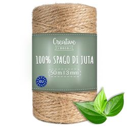 Creative Deco 50m Corda Juta, Spago per Giardinaggio | Spessore 2-3 mm | Marrone Naturale Cordino Juta Forte | Corda Tiragraffi per Gatti, Corda Bricolage, Decorazione, Cordino per Borse Uncinetto