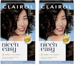 Clairol Nice'n Easy Crème, Natural Looking Oil Infused Permanent Hair Dye, 3 Brown Black (Pack of 2)