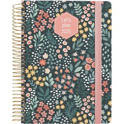 Grafoplás | Weekly View 2025 a6 Annual Diary | Design Meadow Model | Spanish | Spiral | Hardcover Lined Fabric | Elastic Closure | January to December | Includes Stickers | FSC Certified