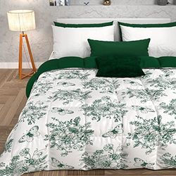 PETTI Artigiani Italiani - Quilt, Vinterdunjacka, Vinter Quilt, Enfärgad enkeltäcke och Botanisk digital utskrift 03 Grön, 100% Allergivänlig mikrofiber, Tillverkad i Italien