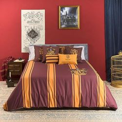 BELUM | Harry Potter Duvet Cover, 100% Cotton Gryffindor Striped Duvet Cover with Buttons for 180 cm Beds (260 x 240 cm)