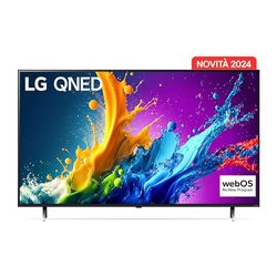 LG QNED 65'', Serie 80 2024, 65QNED80T6A, Smart TV 4K, Processore α5 Gen7, Design slim, 20W, 3 HDMI, Filmmaker Mode, Game Optimizer, Alexa, Wi-Fi, webOS 24, Telecomando puntatore, Ashed Blue