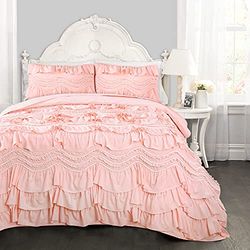 Lush Decor Set di biancheria da letto in 2 pezzi con ruches testurizzate, in poliestere, rosa pesca