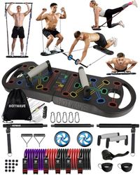 HOTWAVE Equipo de Ejercicio portátil con 16 Accesorios de Gimnasio. Tabla de Ejercicios 20 en 1, Bandas de Resistencia con Rodillo Abdominal, Entrenamiento de Cuerpo Completo en casa