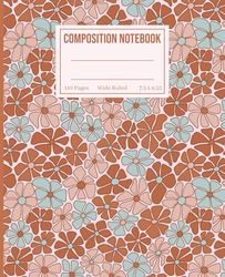 Retro Floral Composition Notebook - 110 Wide-Ruled Pages, 7.5 x 9.25 inches, Vintage-Inspired Flower Design