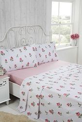 Rapport Rosebud 100% Brushed Sheet Set, Cotton, Pink, Single,92 x 190 x 30 cm