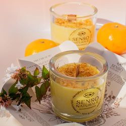 Aromessenza Soy Wax Candle and Wooden Wick, Vanilla & Tangerine 5 Oz