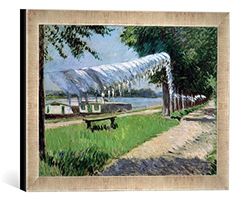 'Image encadrée par Gustave Cailleb Otte "Linge séchant au bord de la Seine, Petit Gennevilliers Impression d'art dans le cadre de haute qualité Photos fait main, 40 x 30 cm, argent, Raya