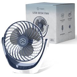 CUQOO Krachtige USB-bureauventilator, 360° draaibare mini-ventilator met 3 snelheden, krachtig, stil, licht en compact, voor bureau, thuis, kantoor en reizen, marineblauw/wit