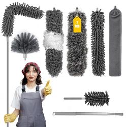 7 Pieces Telescopic Duster, Extendable up to 245 cm, Duster that Cleans Ceilings, Ceiling Fans and Cobwebs, Telescopic Duster Also Suitable for Wiping Corners
