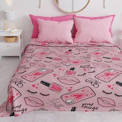 PETTI Artigiani Italiani - Sprei voor kinderen, meisjes, lente en zomer, 265 x 260 cm, 2-zits, lichte deken voor tweepersoonsbed, motief: lipstick, roze, 100% Made in Italy