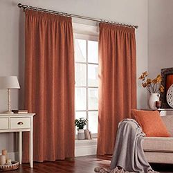 Furn Harrison Ringtop Eyelet Curtains (Pair) -Ready Made-Polyester-Burnt Orange-117cm x 137cm (46" x 54" inches), 117 x 137cm