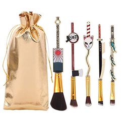 Set di 5 pennelli da trucco a tema anime Demon, Kimetsu Yaiaba, pennelli da trucco periferici Nezuko Tanjirou, manico in metallo, strumenti per il trucco, regalo per i fan