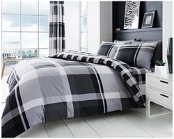 GC GAVENO CAVAILIA Check påslakanset enkelsäng | Polycotton bäddset med örngott | vikbara påslakan (135 x 200 cm) | Grå