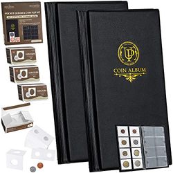 Uncle Paul Pocket Album met Coin Flips Set - Klassiek Verzamelboek met Kartonnen Houders Collectie Supplies Zwart & Wit CS45TZA