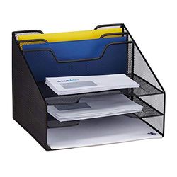 Relaxdays Document Organizer, Standing With 5 Compartments, Letter Rack, File Holder, Mesh, 24x32x29 cm, Black, Steel, 1 Item