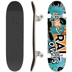 Hikole Completo Skateboard para Principiantes, Adolescentes, niños, niñas 80 x 20 cm Skateboard 7 Capas Monopatín de Madera de Arce con rodamientos ABEC-7 Tabla de Skateboard (Búho Azul)