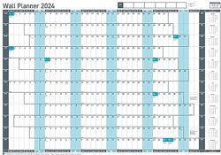 Sasco 2024 Värde årlig väggplaneringsset, papper whiteboard stil torr raderingskalender, stor väggplanerare, affischstil väggdiagram och kontorsmeddelande, blå, 915 x 610 mm