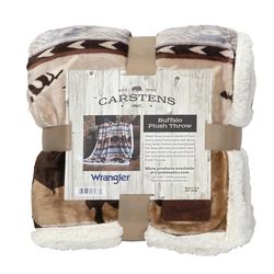 Carstens, Inc Carstens Wrangler Buffalo Southwestern Sherpa-Manta de Forro Polar, 54 x 68 Pulgadas, Piel sintética, marrón