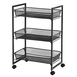 SONGMICS Trolley met 3 etages, keuken- en badkamerwagen met manden van draad, ruimtebesparend, eenvoudige montage, kantoor, woonkamer, zwart BSC061B01
