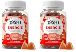 Complément Alimentaire Energie-Gummies aidant à lutter contre la fatigue et renforce la vitalité-Vegan-60 gommes de fruits goût Ananas- Ginseng-Sans Sucres Vegan- ZOHI- Fabriqué en France (Lot de 2)