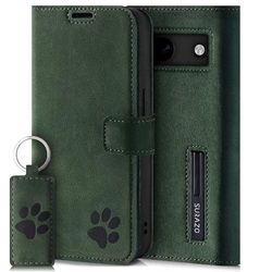 SURAZO Etui na telefon komórkowy Google Pixel 8a, skórzane etui ochronne z prawdziwej skóry z motywem łapy, etui z klapką RFID [magnes, funkcja stojaka, przegródka na karty] Flip Cover Case skórzane