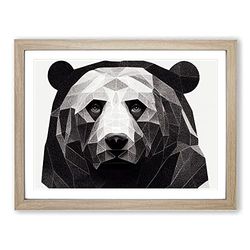 Bewitching Bear Abstract H1022 WHT Framed Print for Living Room Bedroom Home Office Décor, Wall Art Picture Ready to Hang, Oak A3 Frame (46 x 34 cm)