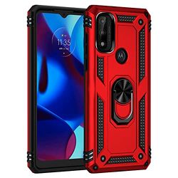 BestST Hoesje voor Motorola Moto G Pure, HD Gehard Glas, Schokbestendig Beschermend Hoesje Duurzaam Duurzaam 2-in-1 Hybrid Polycarbonaat Robuust Zacht TPU, Rood