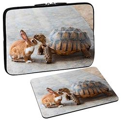Pedea - Funda para portátiles de hasta 17,3 Pulgadas (43,9 cm), diseño de Conejito y Tortuga