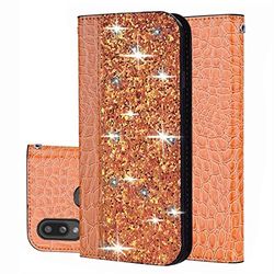 Carcasa de telefono For Galaxy A10 Textura del cocodrilo del Polvo del Brillo Horizontal de Cuero del tirón del Caso con la Tarjeta de Ranuras y Soporte (Rose Red) (Color : Naranja)