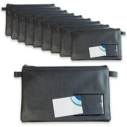 Effektivo - Juego de 10 bolsas de banco con cremallera y ventana para etiquetar, piel sintética negra, apta para documentos de hasta A5