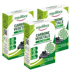 Equilibra Integratori Alimentari, Carbone Vegetale, Integratore a Base di Carbone Vegetale, Contribuisce alla Riduzione dell’Eccessiva Flatulenza Postprandiale, 3 pezzi da 50 compresse