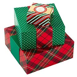 Hallmark Geschenkdozen met wikkelbanden voor Kerstmis (3 dozen: rood, groen, goud, kerstwensen,""Joy to You") sneeuwvlokken, strepen, stippen, plaid