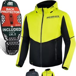 SHIMA DAYBREAKER MEN - Motorcycle Hoodie for Men - FiberQL - Aramid and Cooling layer, CE Back, Shoulder, Elbow Protectors, Zipper and Snap Closure (Fluo, M)