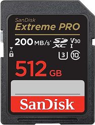 SanDisk Extreme PRO SDXC UHS‐I‐Kaart 512 GB (4K UHD, Leessnelheden Tot 200 MB/s, Class 10, UHS-I, U3, V30, 2 Jaar RescruePRO Deluxe Software, Levenslange Beperkte Garantie) Zwart