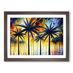 Palm Tree Painting Vol.3 Abstract H1022 Framed Print for Living Room Bedroom Home Office Décor, Wall Art Picture Ready to Hang, Walnut A4 Frame (34 x 25 cm)